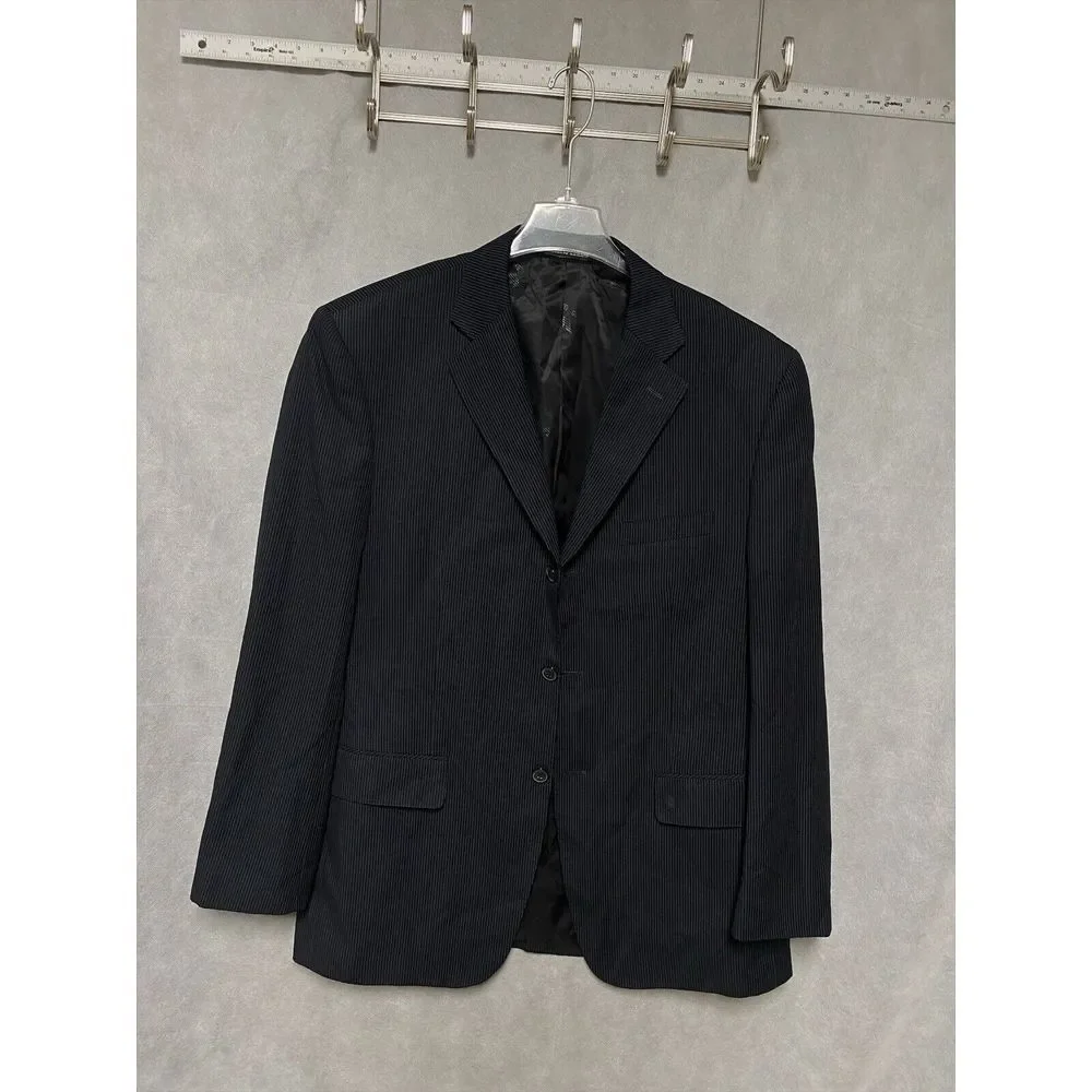 Giorgio Armani Blazer Men 44L Black 3B Italy Career Micro‎ Striped Coat Luxury
